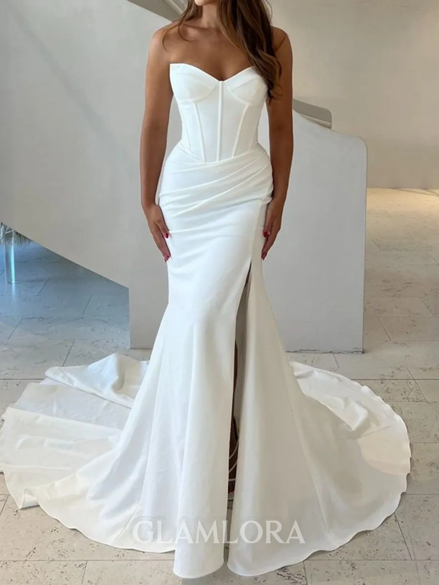 Captivating Sheath Sweetheart Pleated Cathedral Train Stretch Crepe Corset Wedding Dress