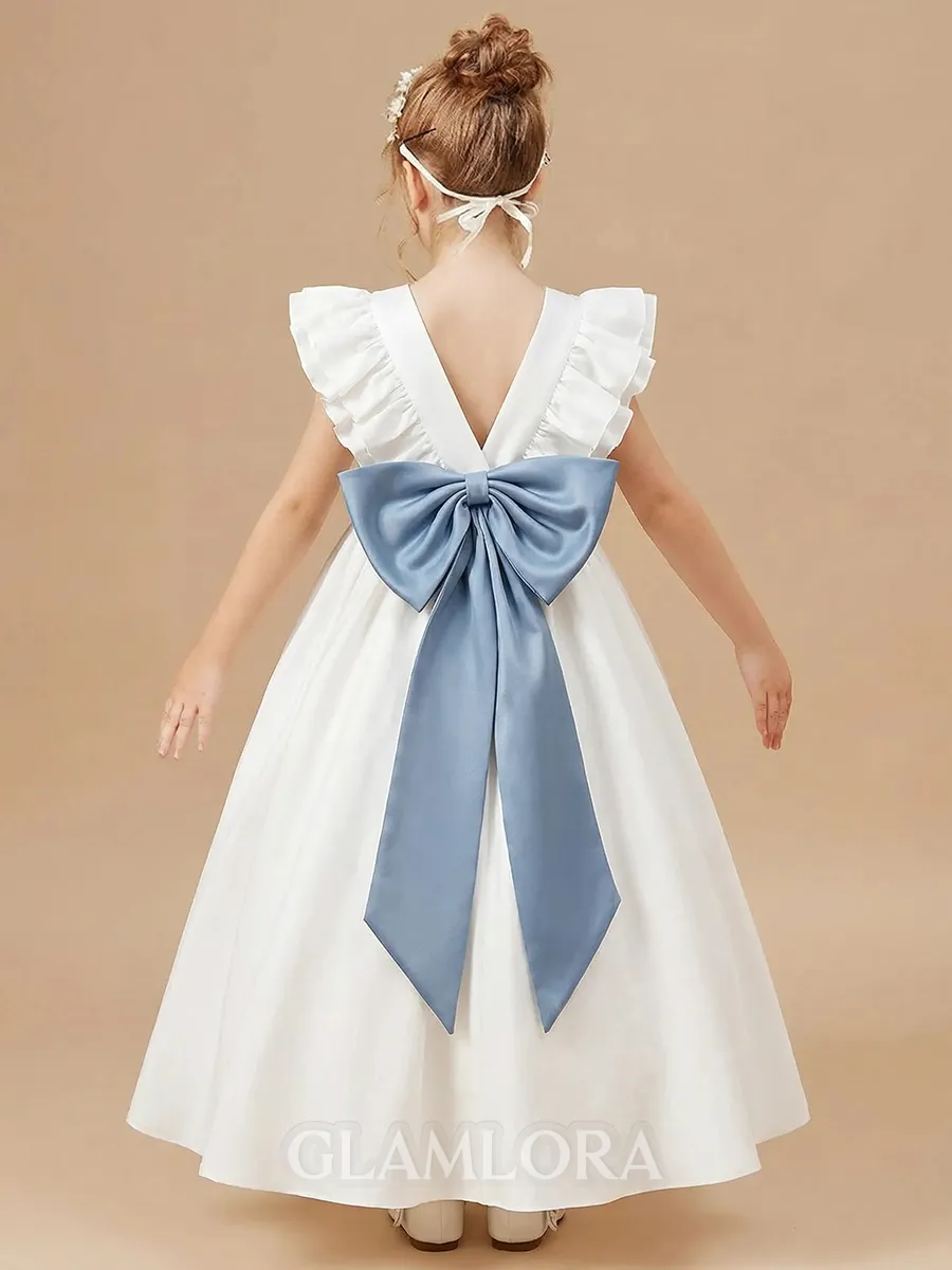 Charming A-Line Scoop Bowknot Ankle-Length Taffeta Flower Girl Dress