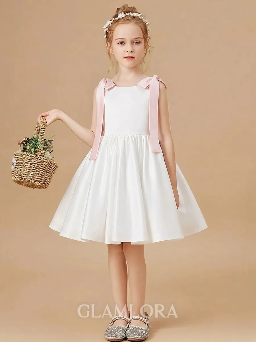 Innocent A-Line Scoop Bowknot Knee-Length Satin Flower Girl Dress