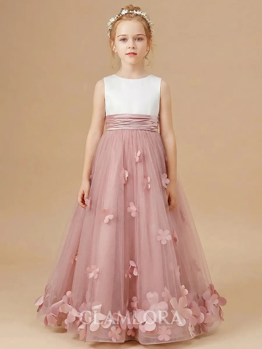 Enchanting A-Line Scoop Flower Floor-Length Tulle Flower Girl Dress
