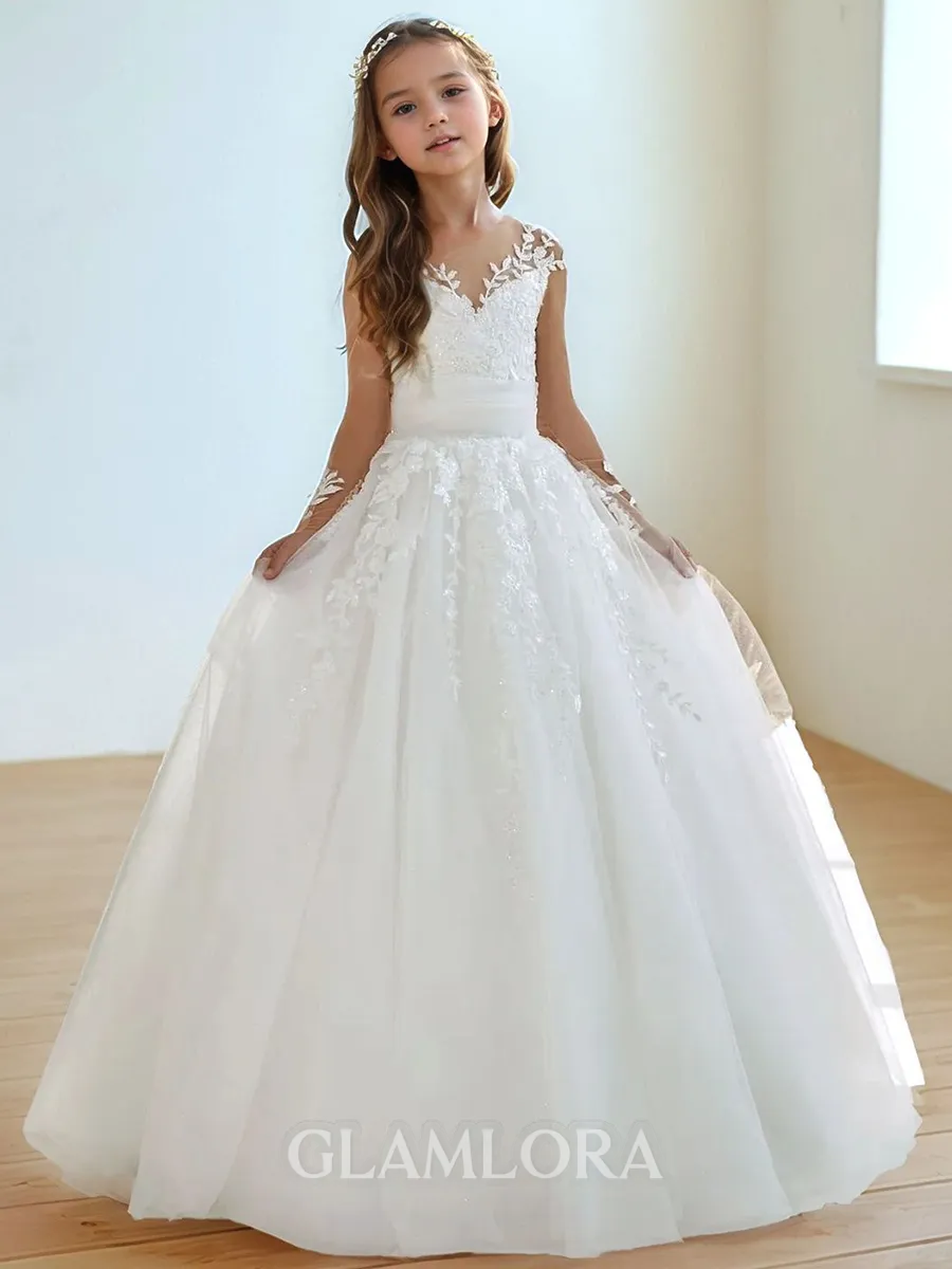 Enchanting Ball-Gown Sweetheart Lace Sweep Train Tulle Flower Girl Dress