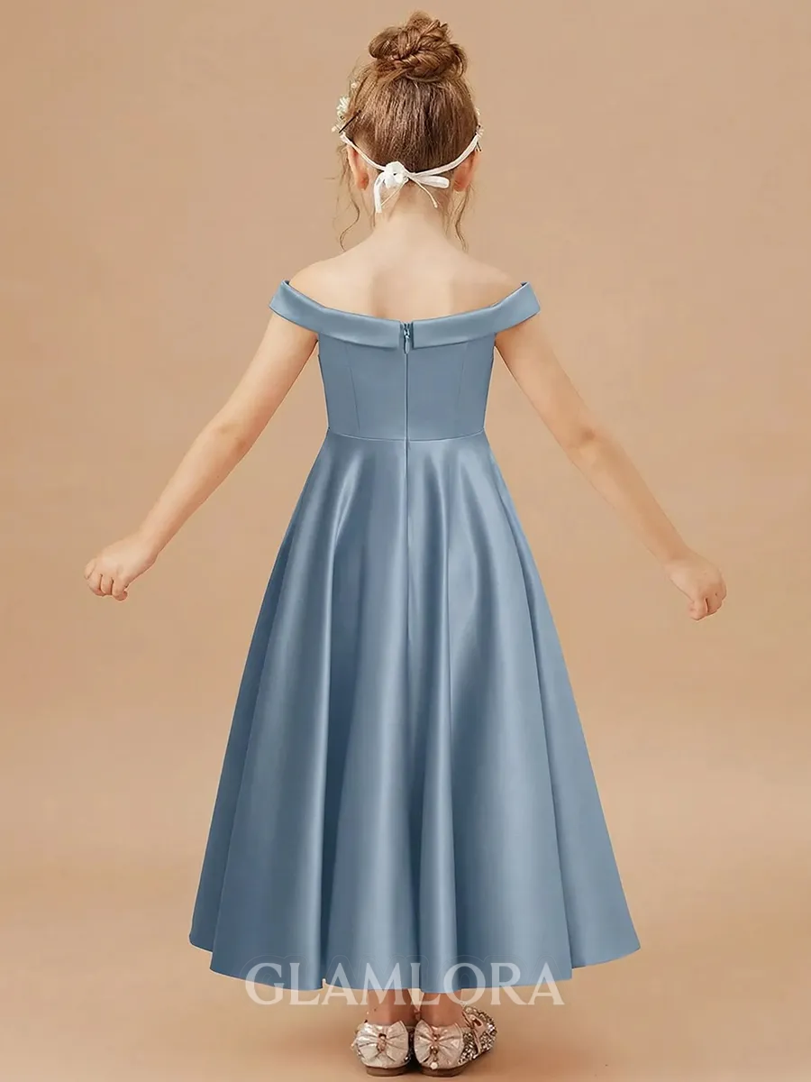 Sparkling A-Line Off-the-Shoulder Ankle-Length Satin Flower Girl Dress
