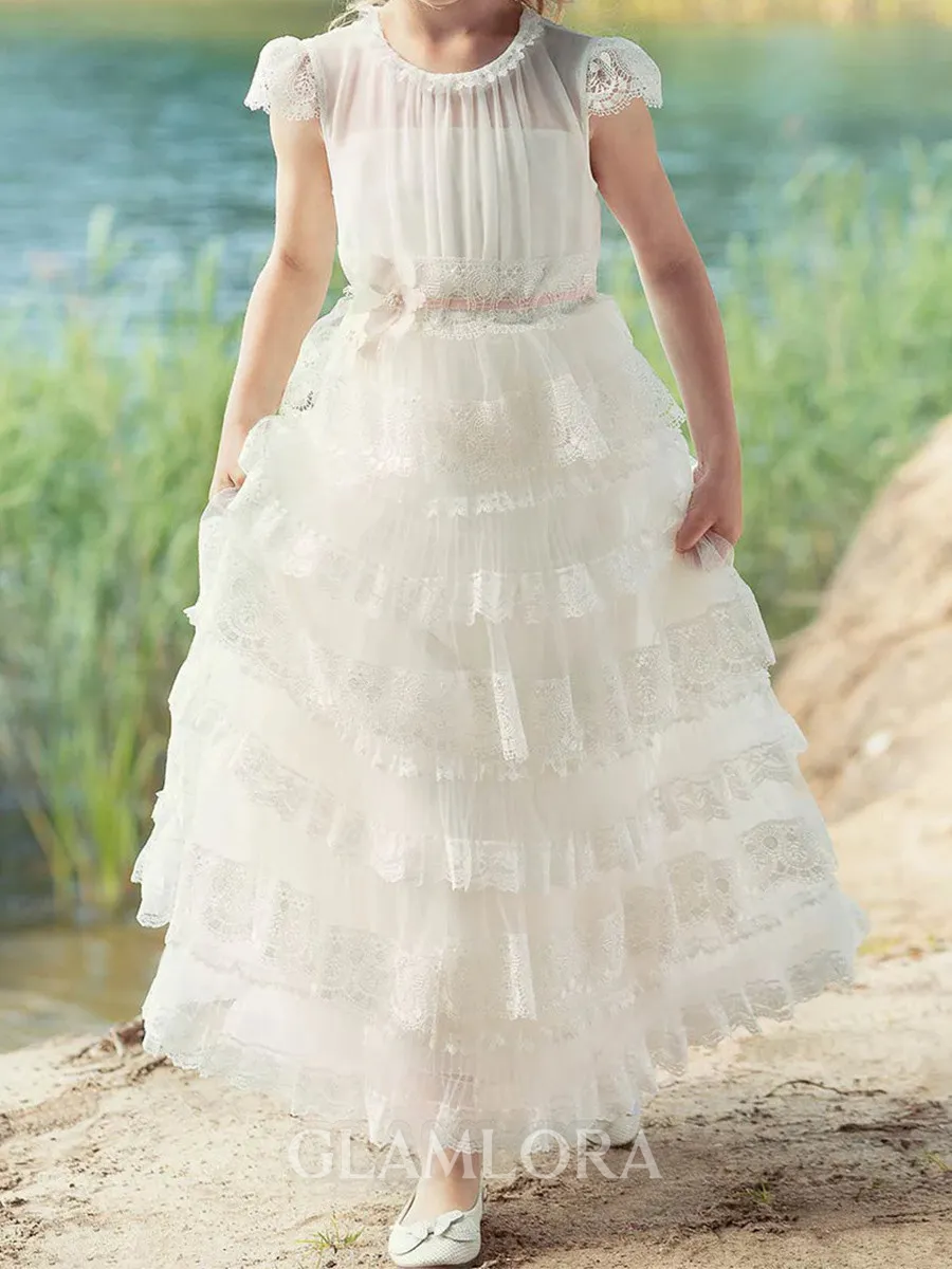 Petite A-Line Scoop Flower Ankle-Length Tulle Flower Girl Dress