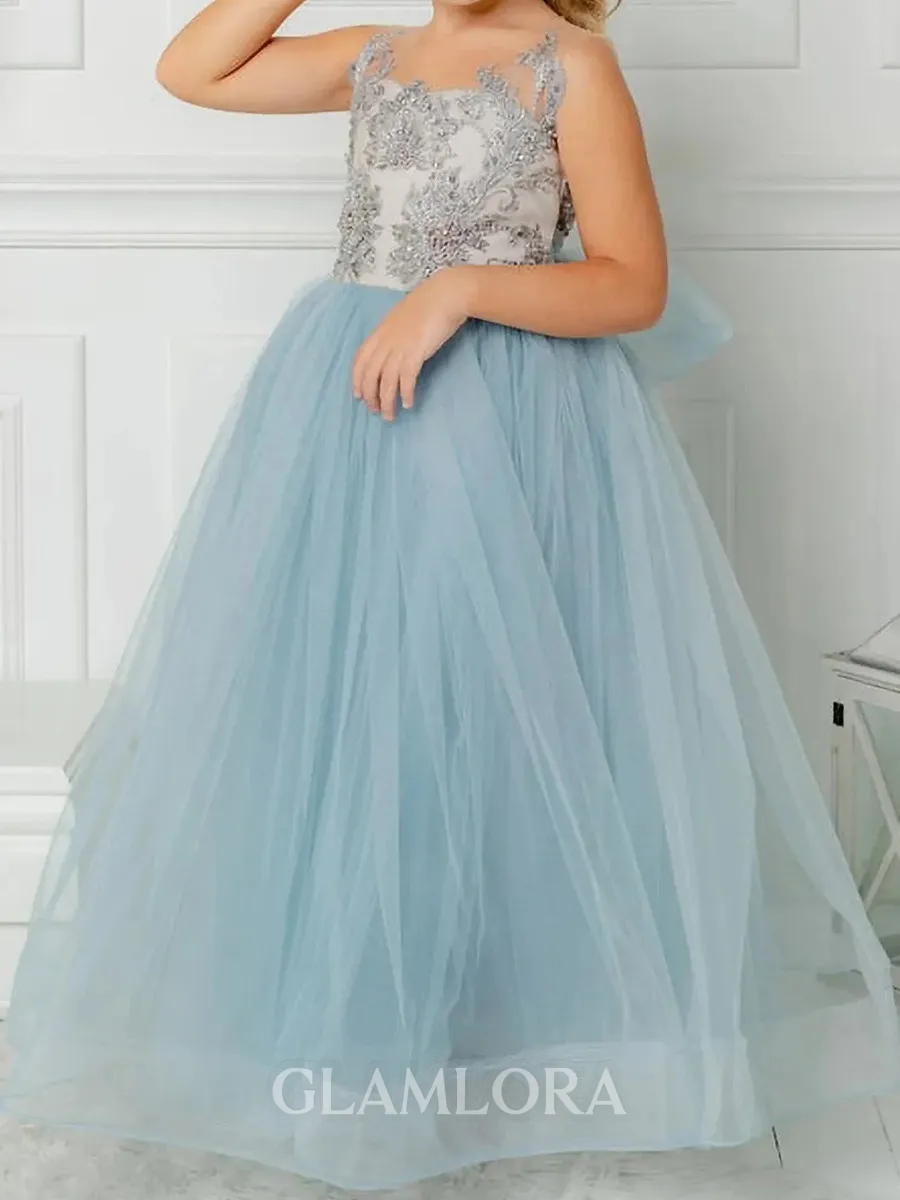 Charming A-Line Scoop Applique Floor-Length Tulle Flower Girl Dress