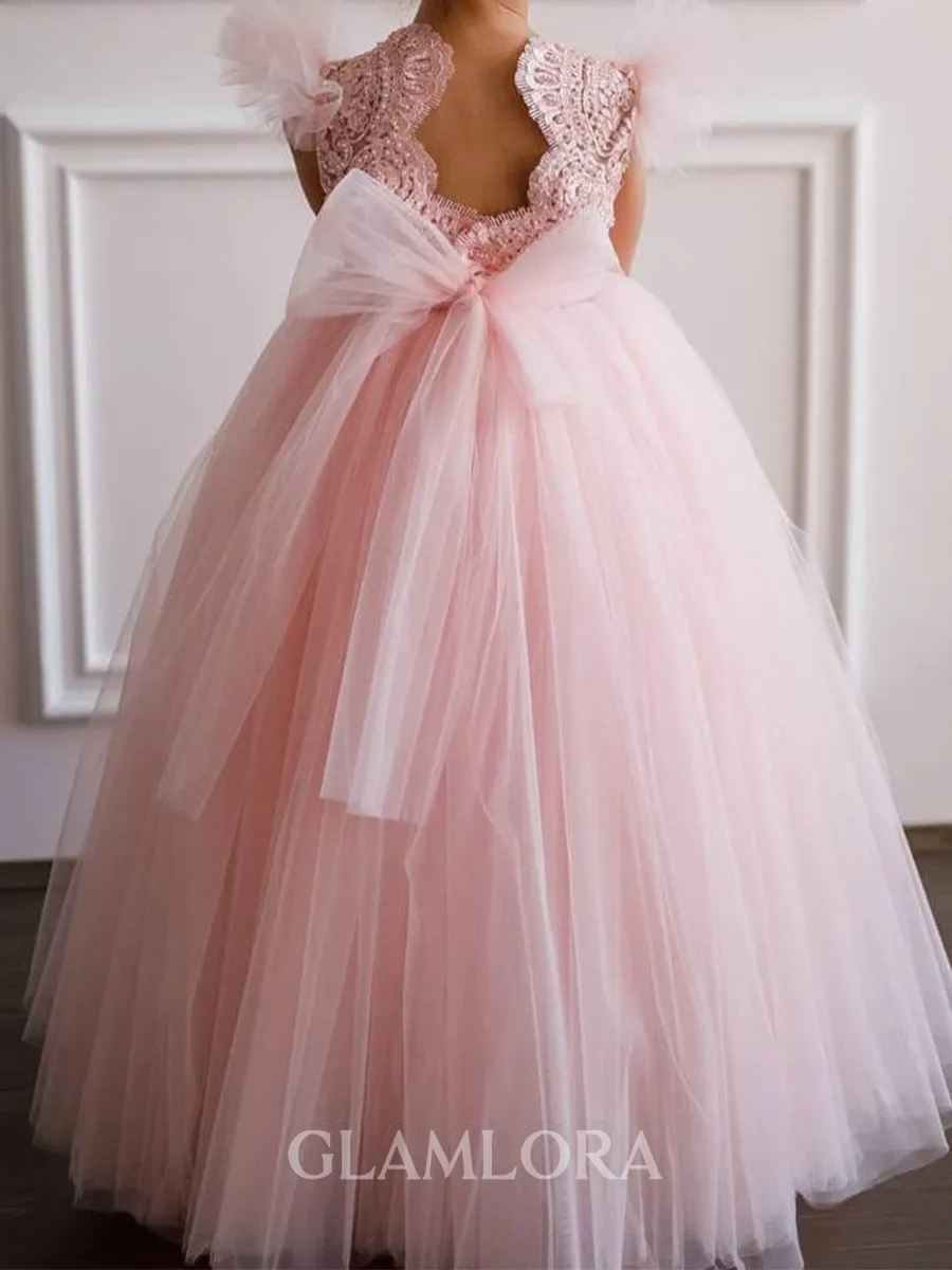 Angelic Ball-Gown Scoop Applique Floor-Length Tulle Flower Girl Dress