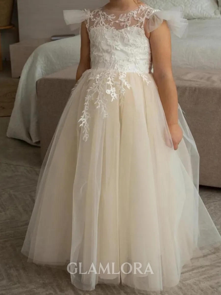 Whimsical A-Line Scoop Applique Floor-Length Tulle Flower Girl Dress