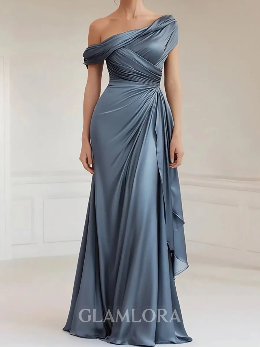 Glamorous Sheath Pleated Floor-Length Satin Chiffon Corset Mother of the Bride Dress
