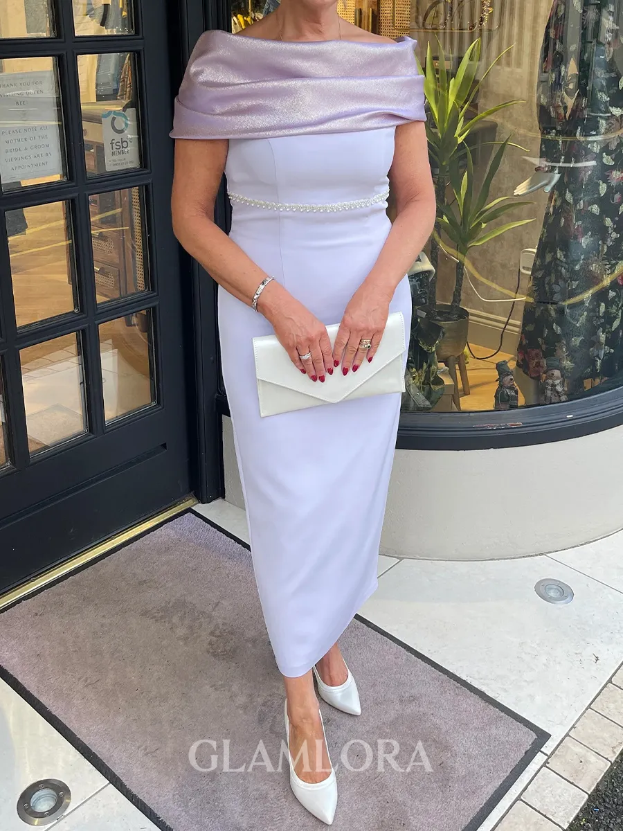 Gracious Sheath Bateau Short Sleeves Bow Ankle-Length Stretch Crepe Mother of the Bride Dress