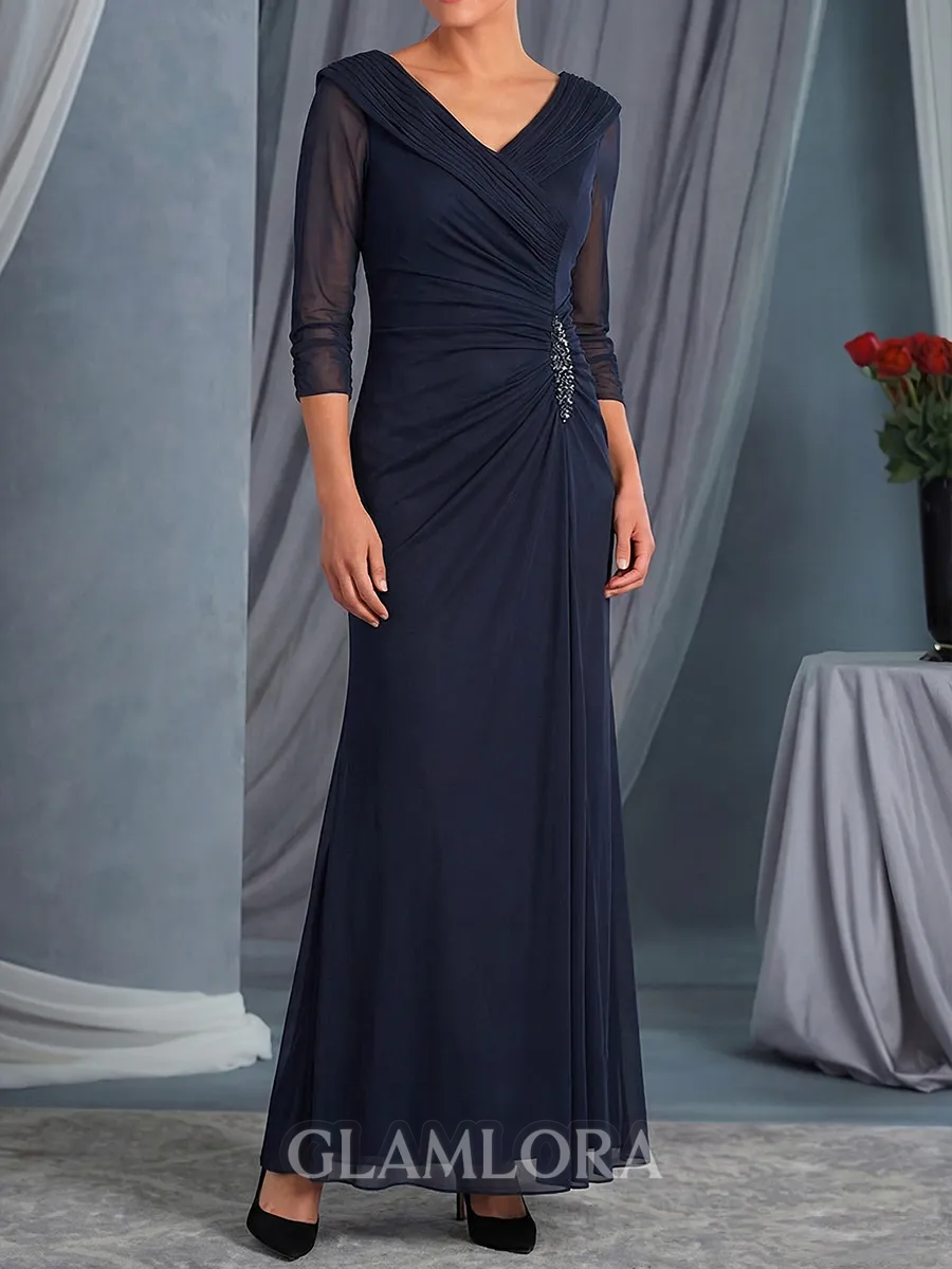 Sophisticated Sheath V-Neck Pleated Floor-Length Chiffon Mother of the Bride Dress