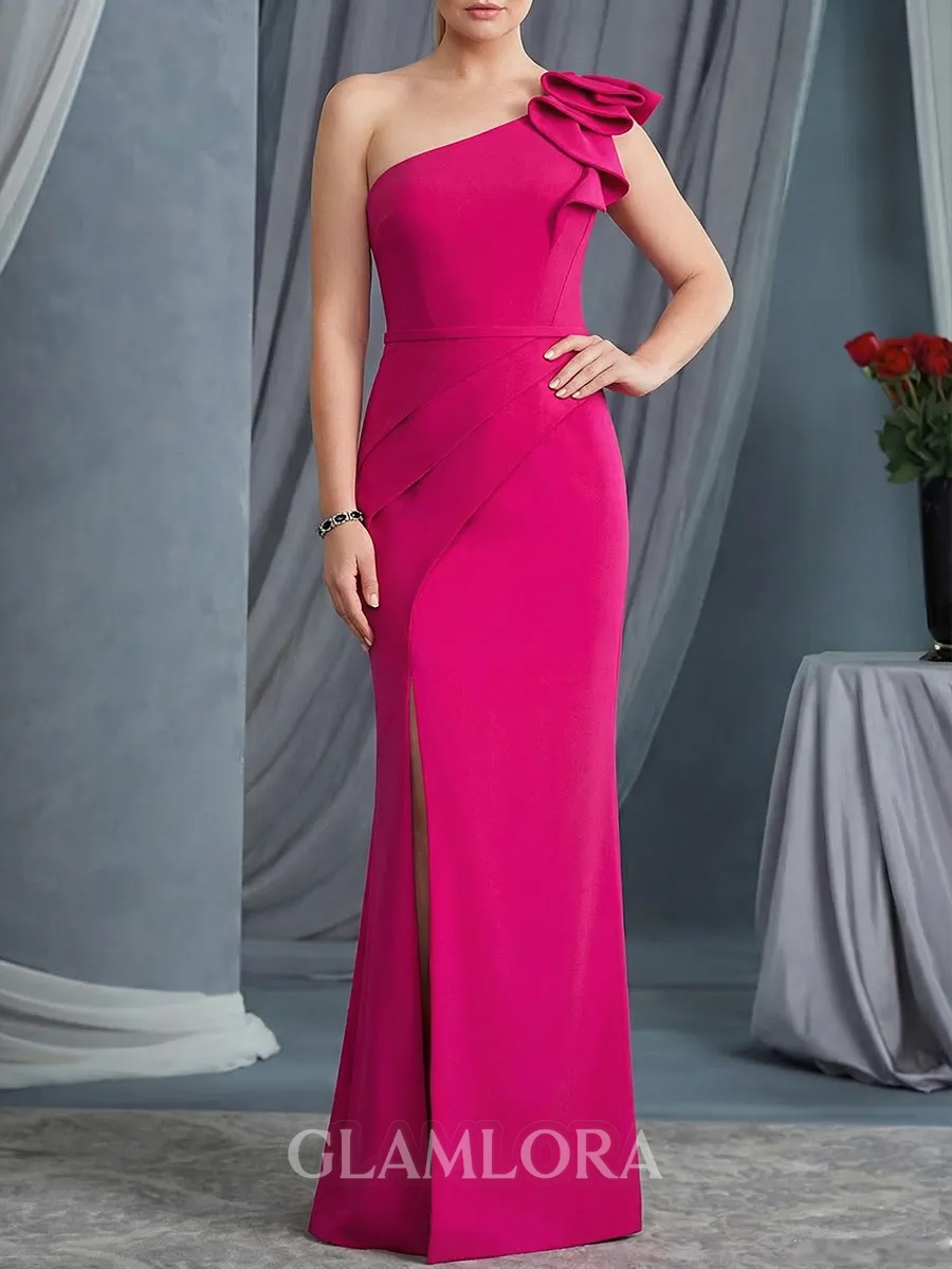 Stylish Sheath One-Shoulder Pleated Floor-Length Stretch Crepe Mother of the Bride Dress