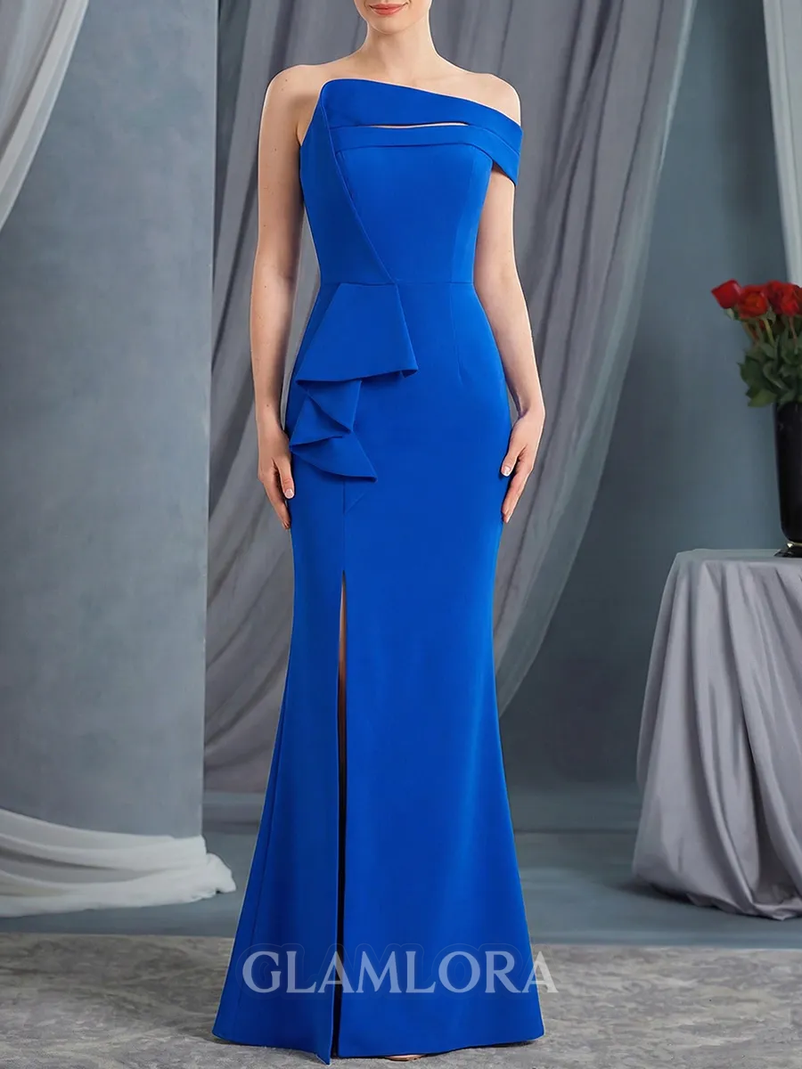 Classy Sheath Off-The-Shoulder Ruffles Sweep Train Stretch Crepe Corset Mother of the Bride Dress