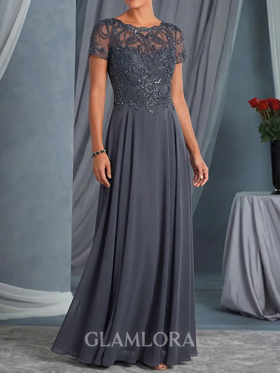 Chic A-Line Scoop Appliques Lace Floor-Length Chiffon Mother of the Bride Dress