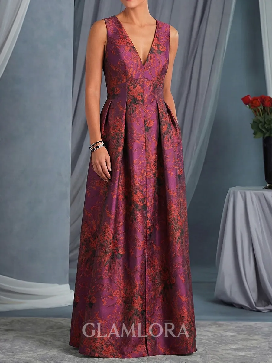 Charming A-Line V-Neck Pleated Floor-Length Satin Corset Mother of the Bride Dress