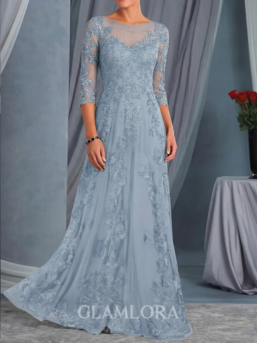 Statuesque A-Line Scoop Appliques Lace Floor-Length Lace Mother of the Bride Dress