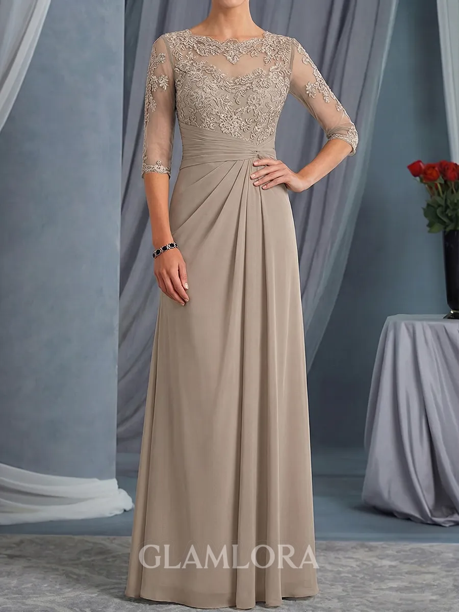 Endearing A-Line Scoop Appliques Lace Floor-Length Chiffon Mother of the Bride Dress