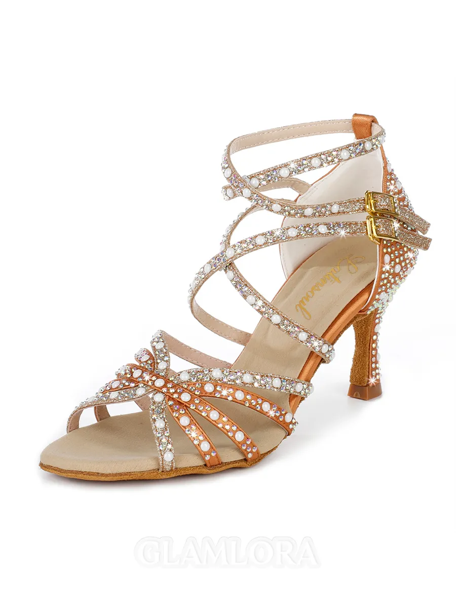 Women's Satin Peep Toe With Rhinestone Stiletto Heel Shoes