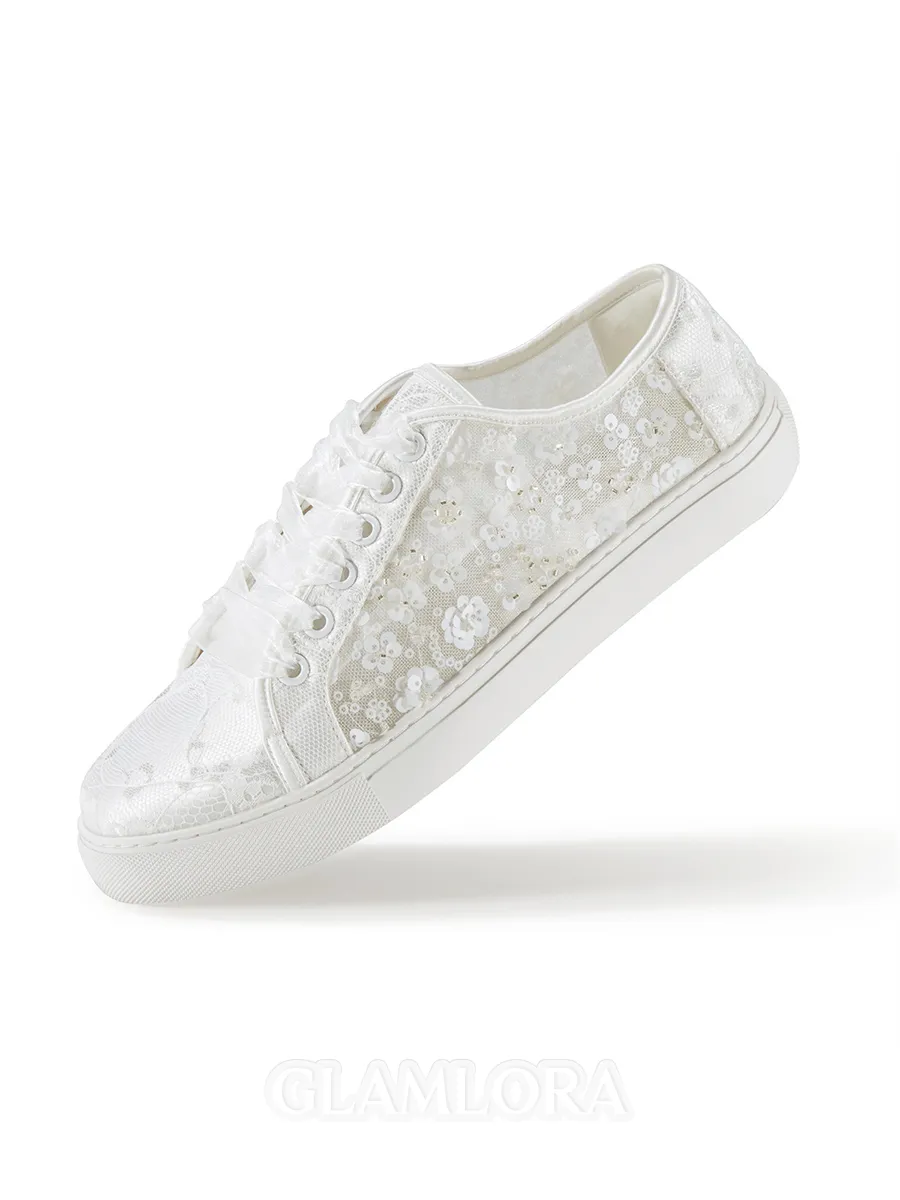 Women's Tulle Closed Toe With Sequin Flat Heel Shoes