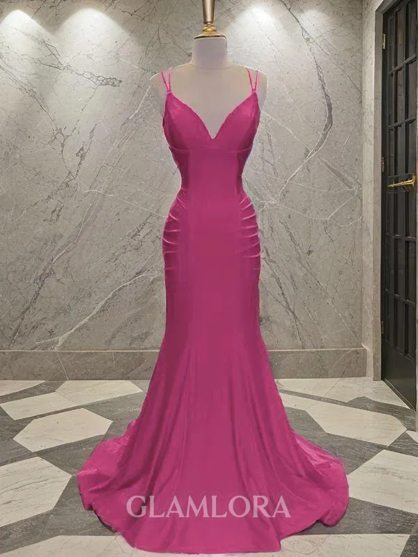 Trumpet/Mermaid V-Neck Curvaceous Sleeveless Sweep Train Jersey Corset Dress With Ruched