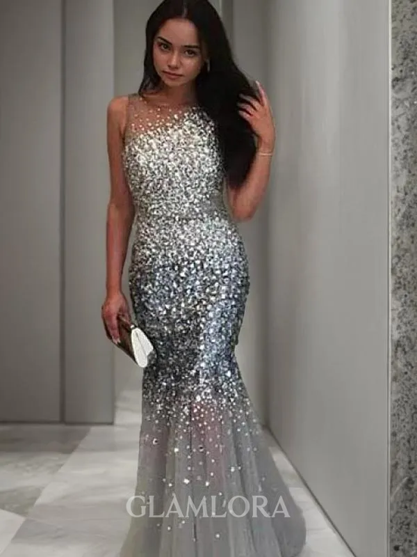 Trumpet/Mermaid Jewel Sequins Sleeveless Sensual Sweep Train Dress