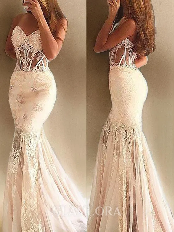 Trumpet/Mermaid Sweetheart Sleeveless Sweep Train Exquisite Tulle Corset Dress With Lace