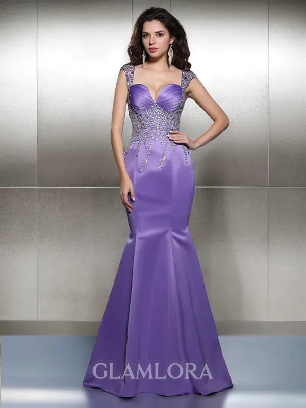 Trumpet/Mermaid Sweetheart Sleeveless Sweep Train Graceful Satin Dress With Beading