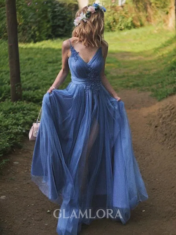 A-line Princess V-Neck Sleeveless Floor-Length Chic Tulle Dress
