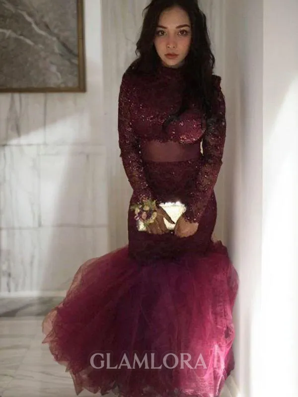 Trumpet/Mermaid Jewel Long Sleeves Floor-Length Lace Seductive Dress With Applique