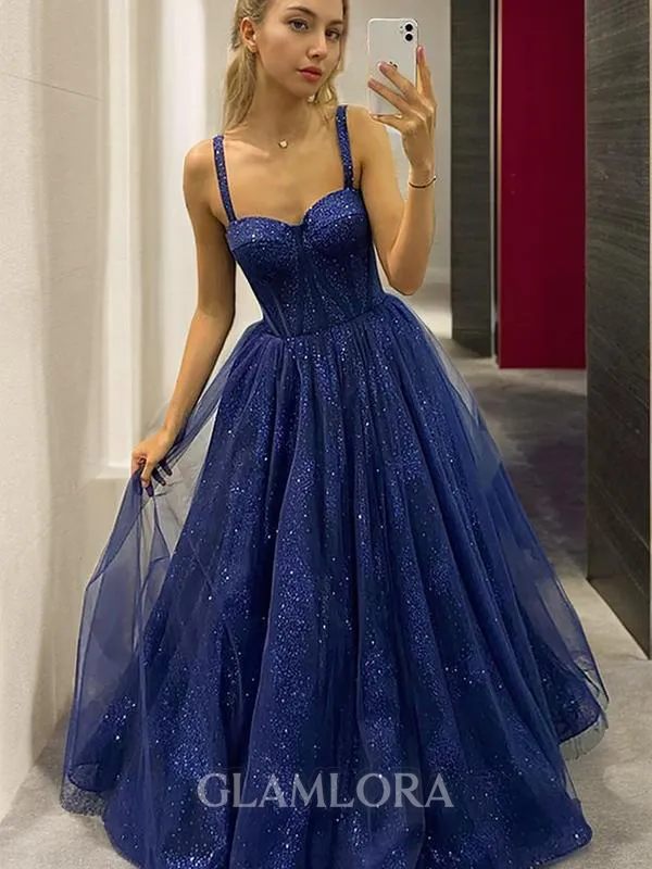 A-line Princess Straps Sleeveless Sweep Train Trendy Tulle Corset Dress