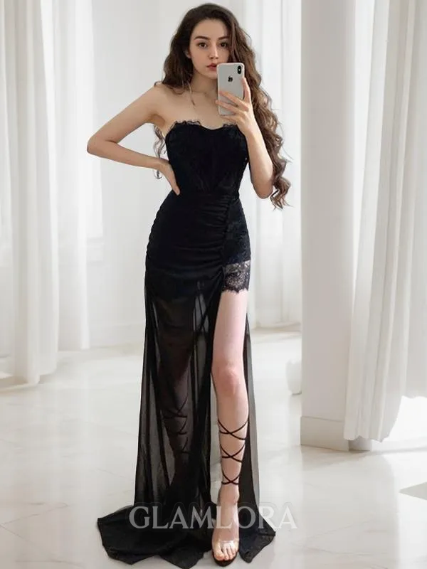Fashion Sheath/Column Sweetheart Sleeveless Sweep Train Lace Corset Dress