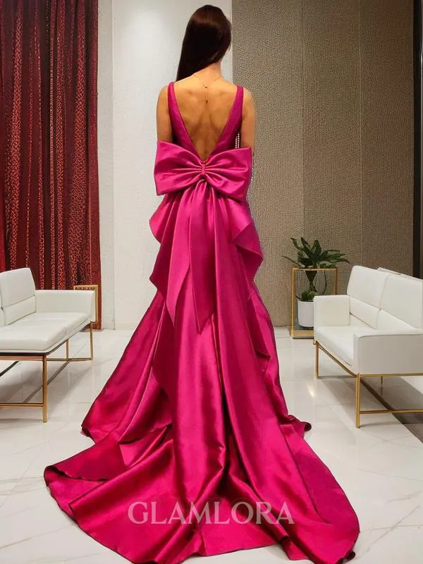A-line V-Neck Feminine Sleeveless Sweep Court Train Dress