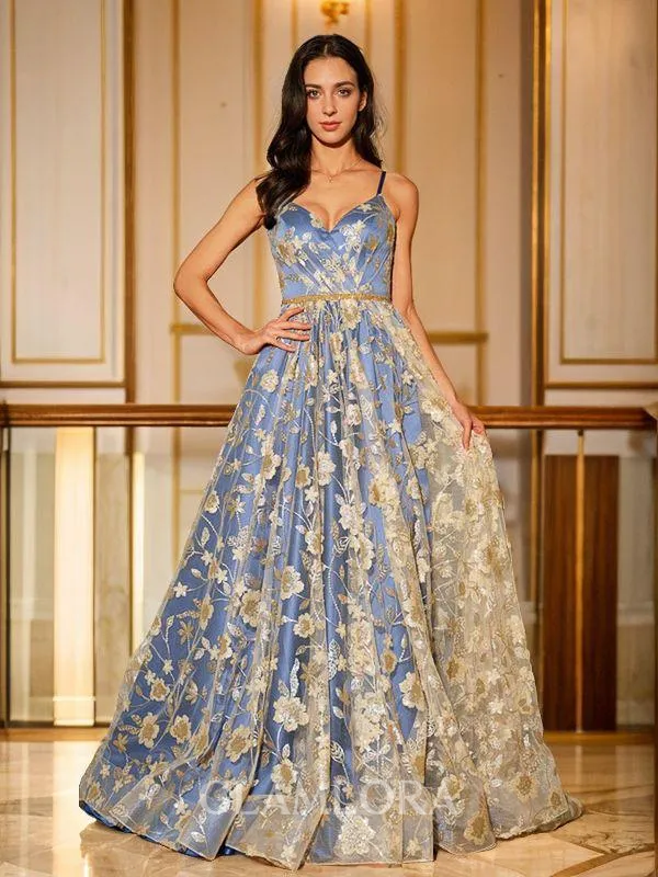 A-line V-Neck Stunning Sleeveless Court Train Satin Dresses