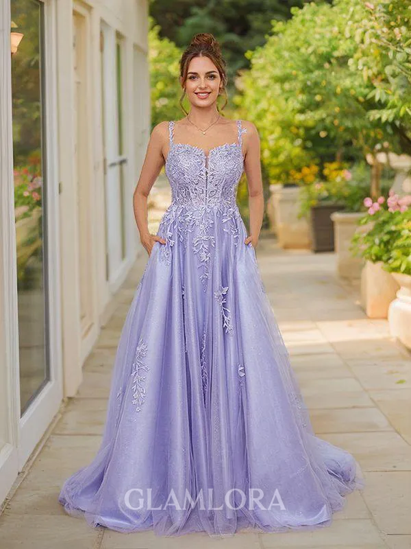 A-line Straps Perfect Sleeveless Court Train Tulle Dresses