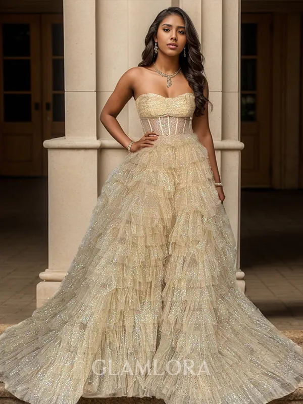 A-line Princess Straight Court Train Corset Dress