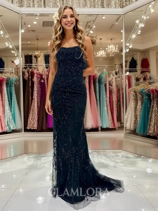 Chic Sheath/Column Tulle Spaghetti Straps Court Train Dress