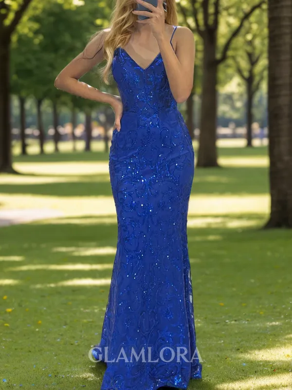 Chic Sheath/Column V-neck Sweep Train Lace Dress