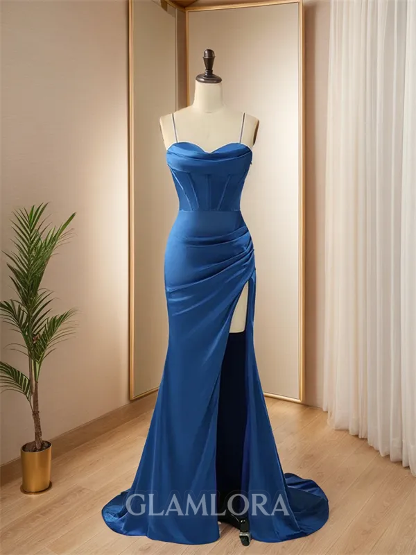 Trumpet/Mermaid Stunning Sweetheart Sweep Train Silk like Satin Corset Dress With Slit