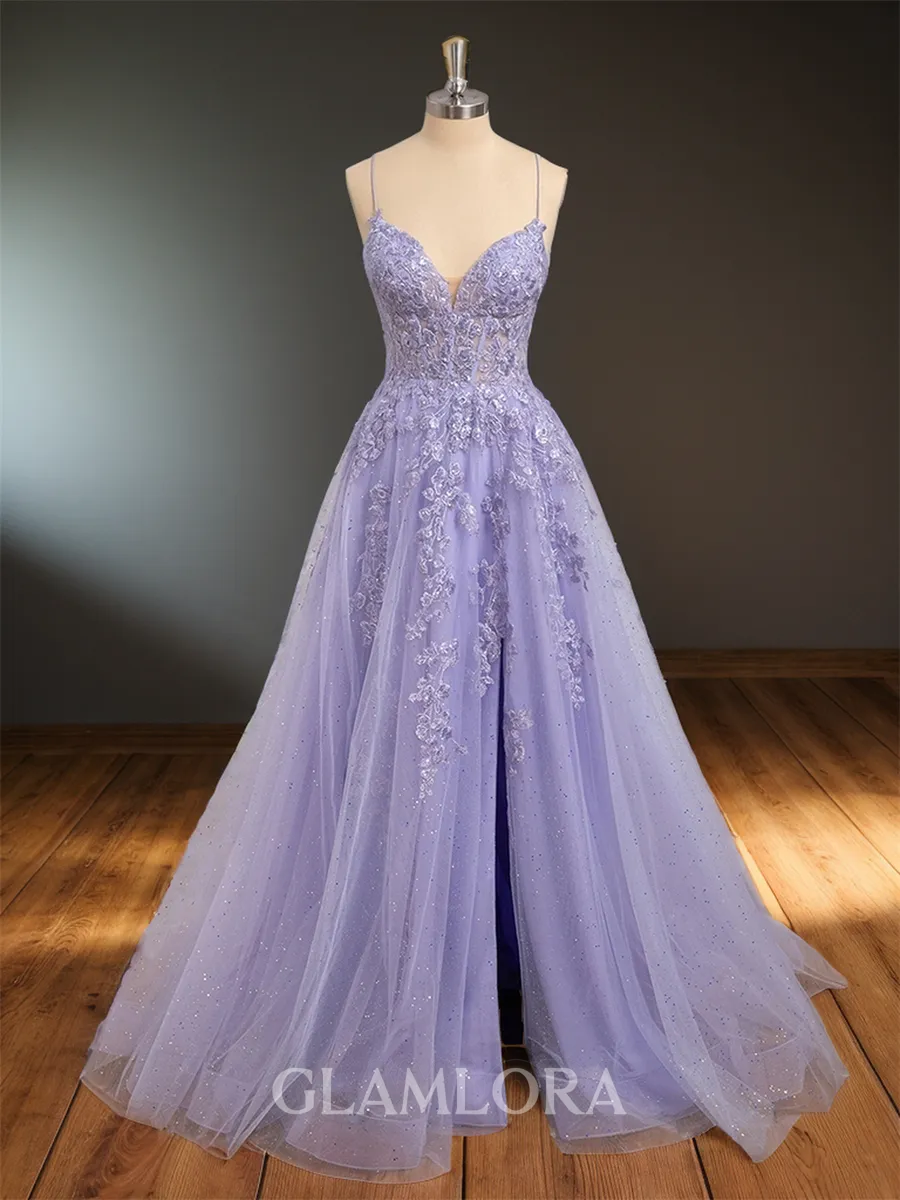 A-line Fashion V-neck Sweep Train Corset Dress With Slit