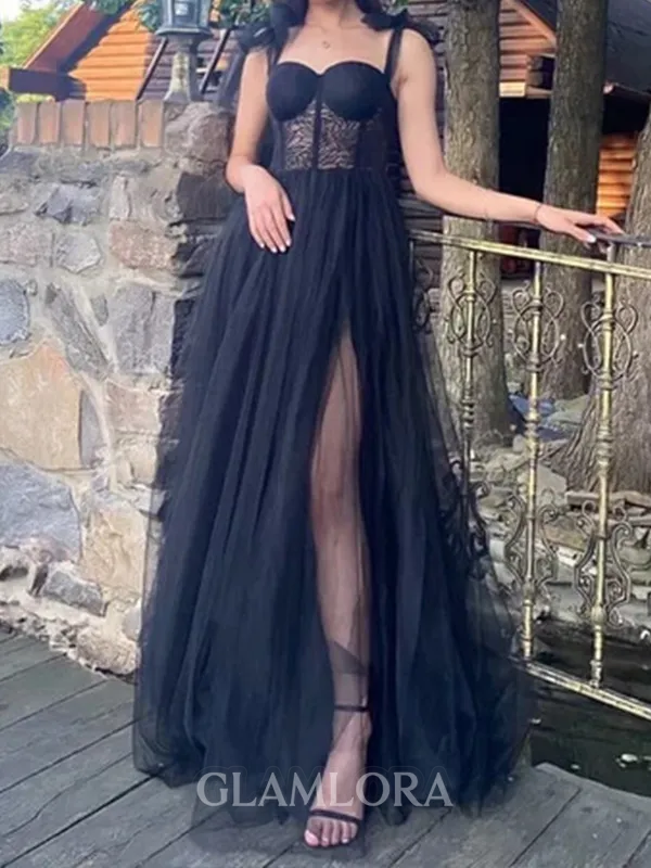 Fashion A-line Straps Appliques Lace Floor-Length Tulle Corset Dress