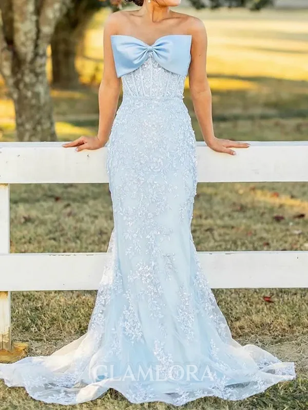 Show-stopping Sheath Straight Appliques Lace Sweep Train Tulle Corset Dress