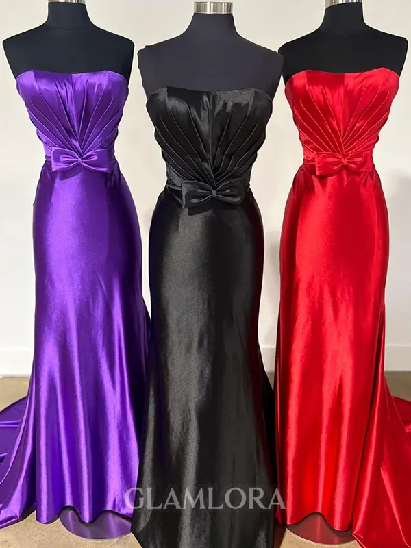 Splendiferous Sheath Straight Bow Court Train Silk Like Satin Dress