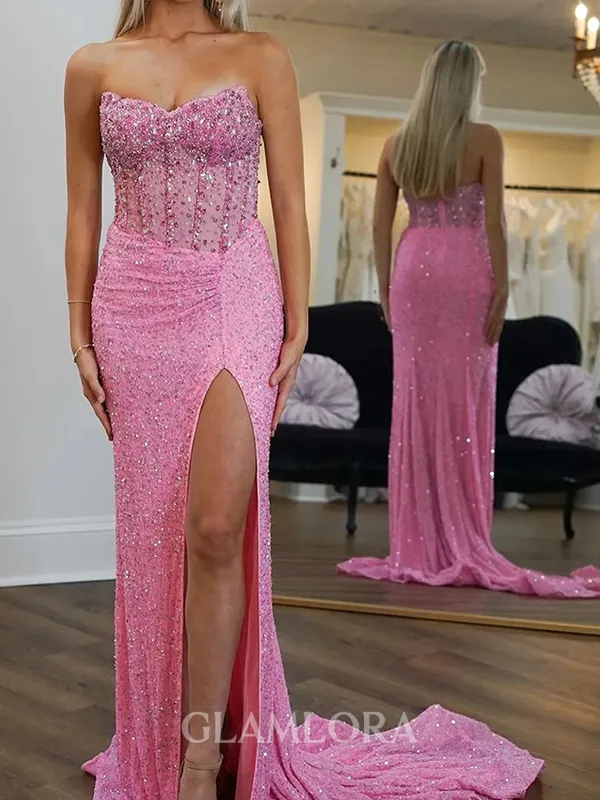 Pretty Sheath Straight Beading Court Train Corset Dress
