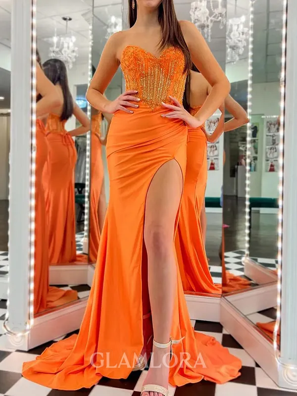 Delicate Sheath Sweetheart Beading Court Train Jersey Dress
