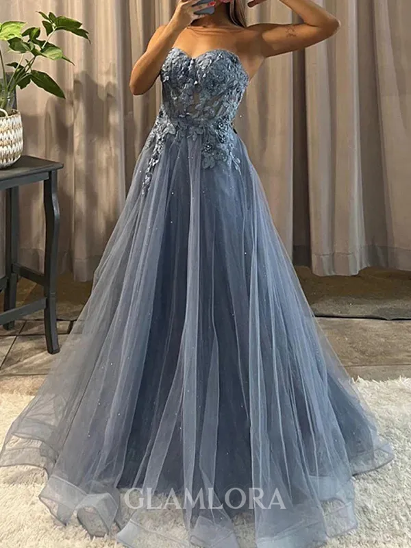 Breathtaking A-line Sweetheart Appliques Lace Floor-Length Tulle Corset Dress