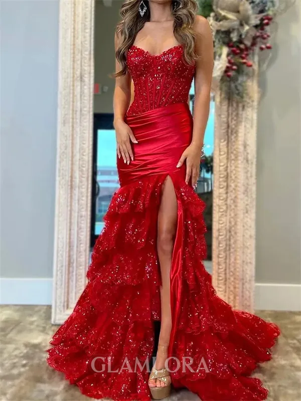 Fashion Sheath Sweetheart Appliques Lace Court Train Silk Like Satin Corset Dress