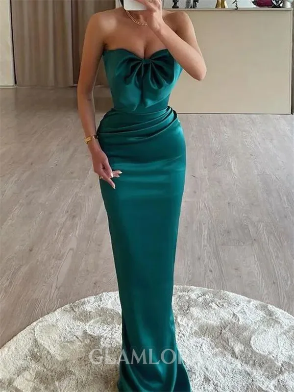 Opulent Sheath Sweetheart Pleated Floor-Length Satin Dress
