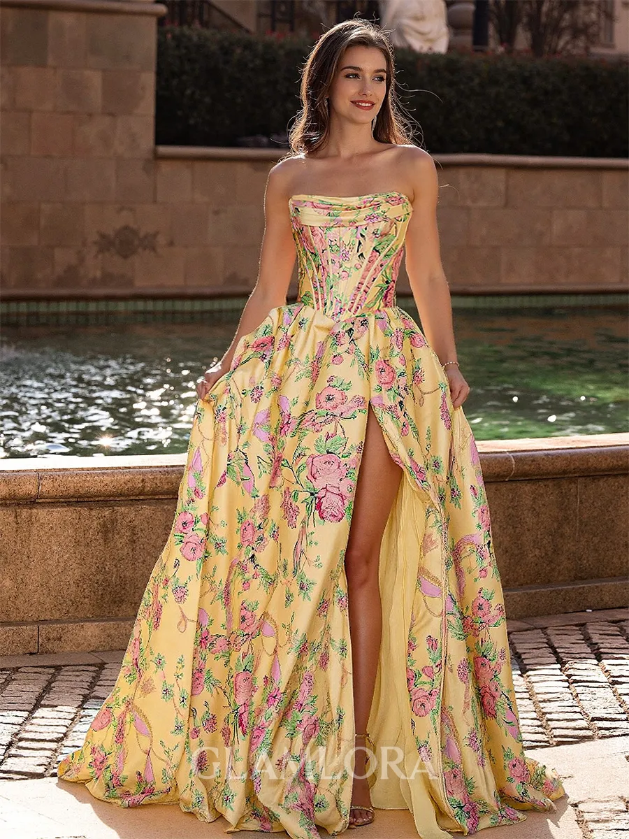 Mesmerizing A-Line Straight Pleated Sweep Train Corset Prom Dress