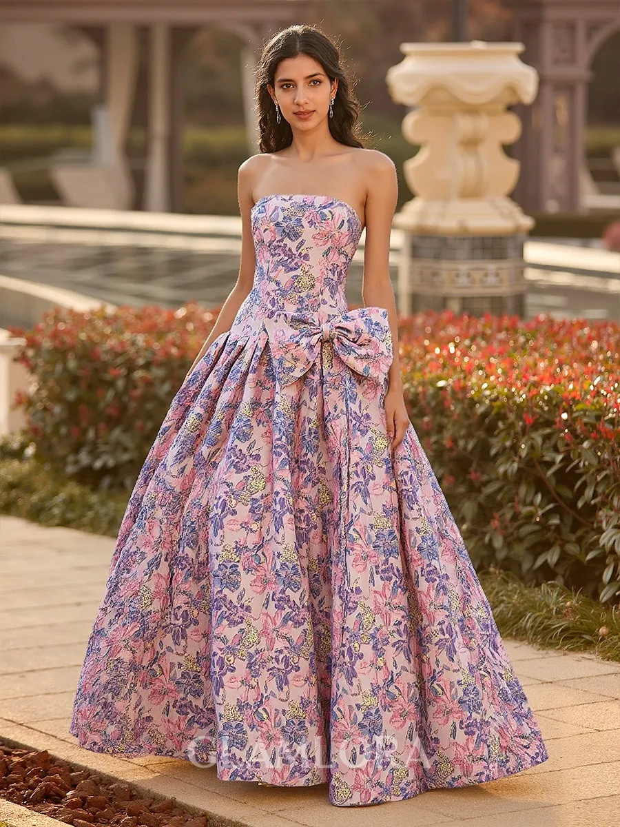 Glamorous Ball-Gown Straight Bow Sweep Train Prom Dress