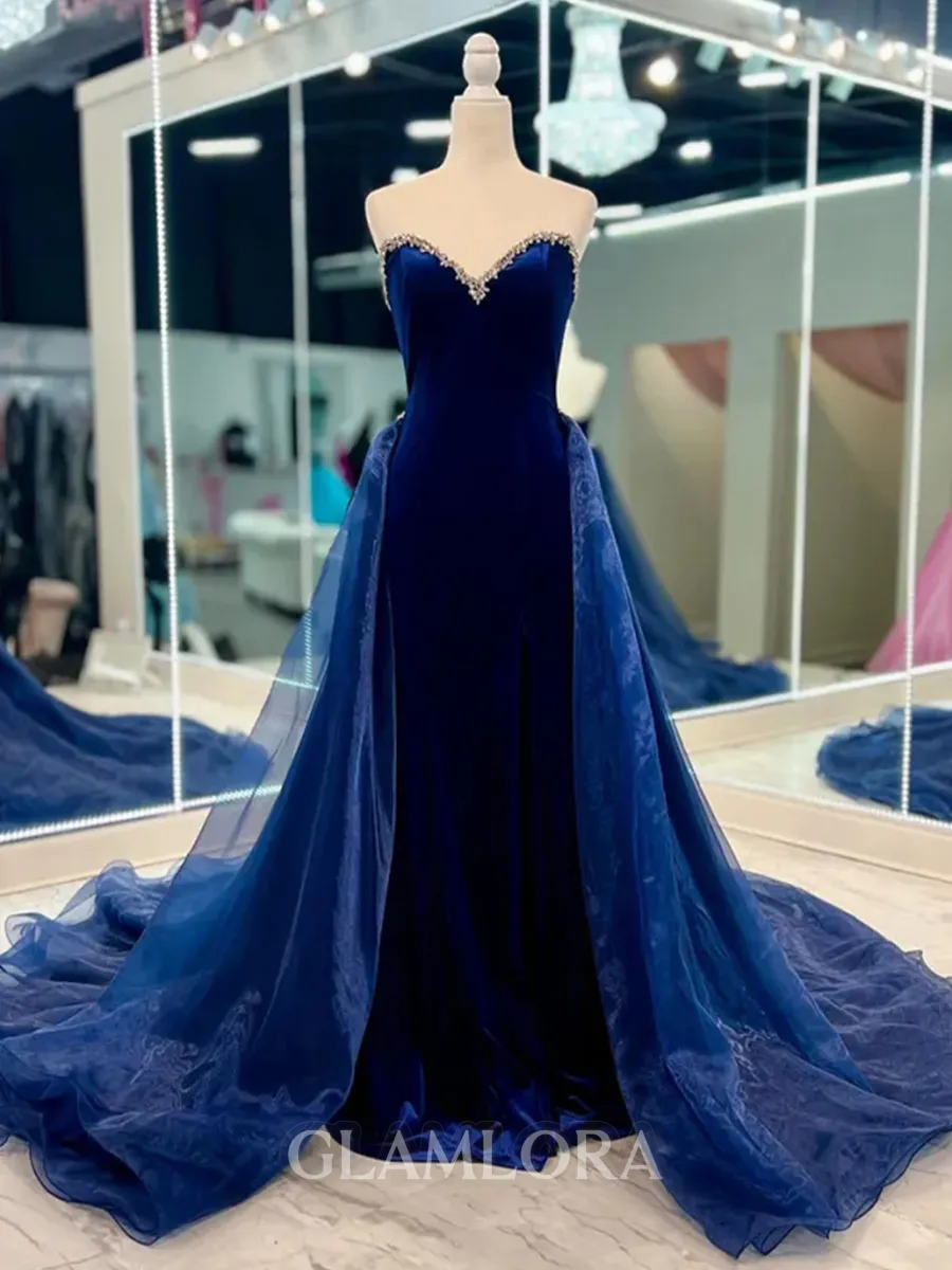 Opulent A-Line Sweetheart Beading Court Train Velvet Prom Dress