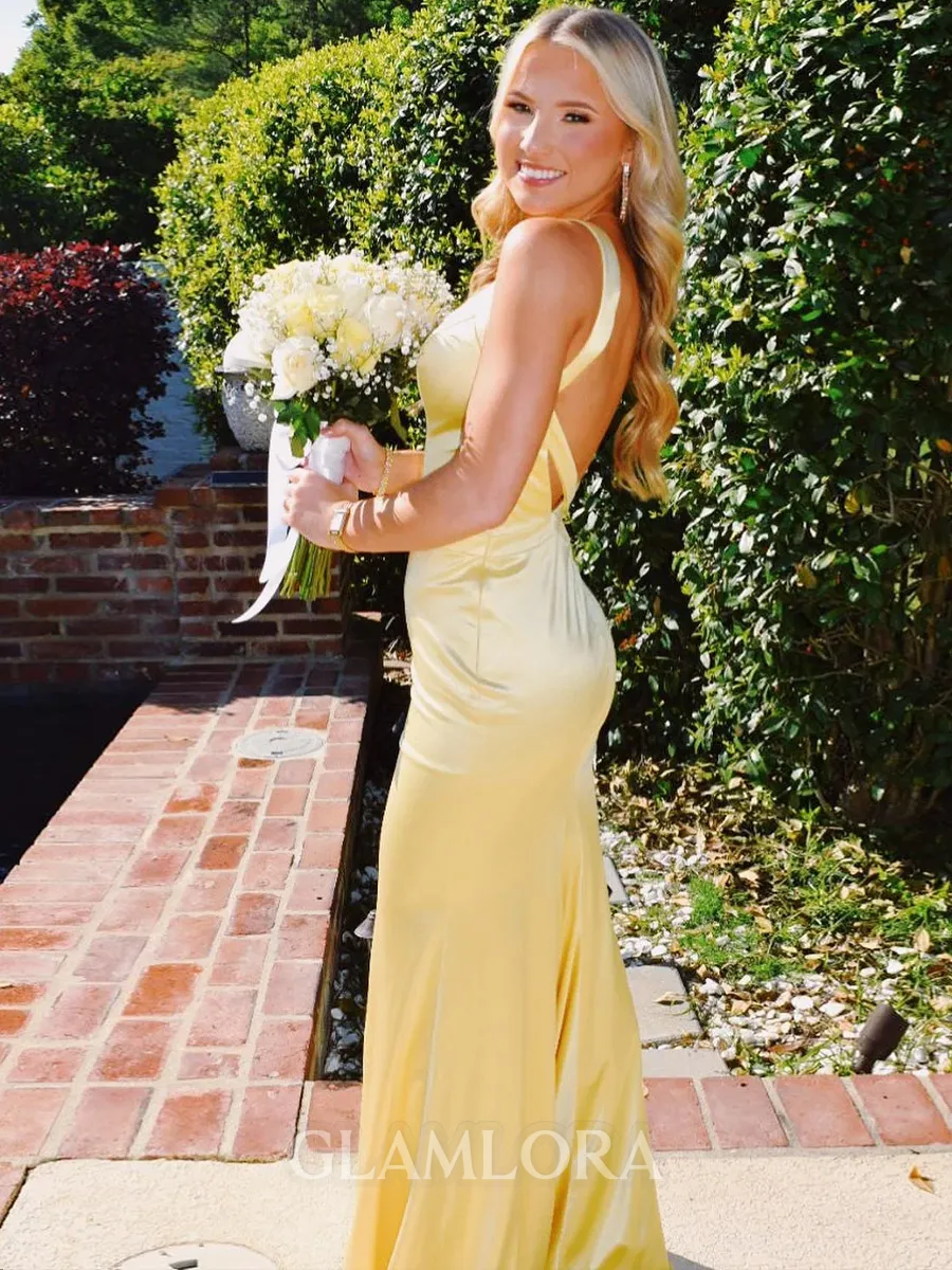 Hot Sheath Straps Sweep Train Silk Like Satin Corset Prom Dress