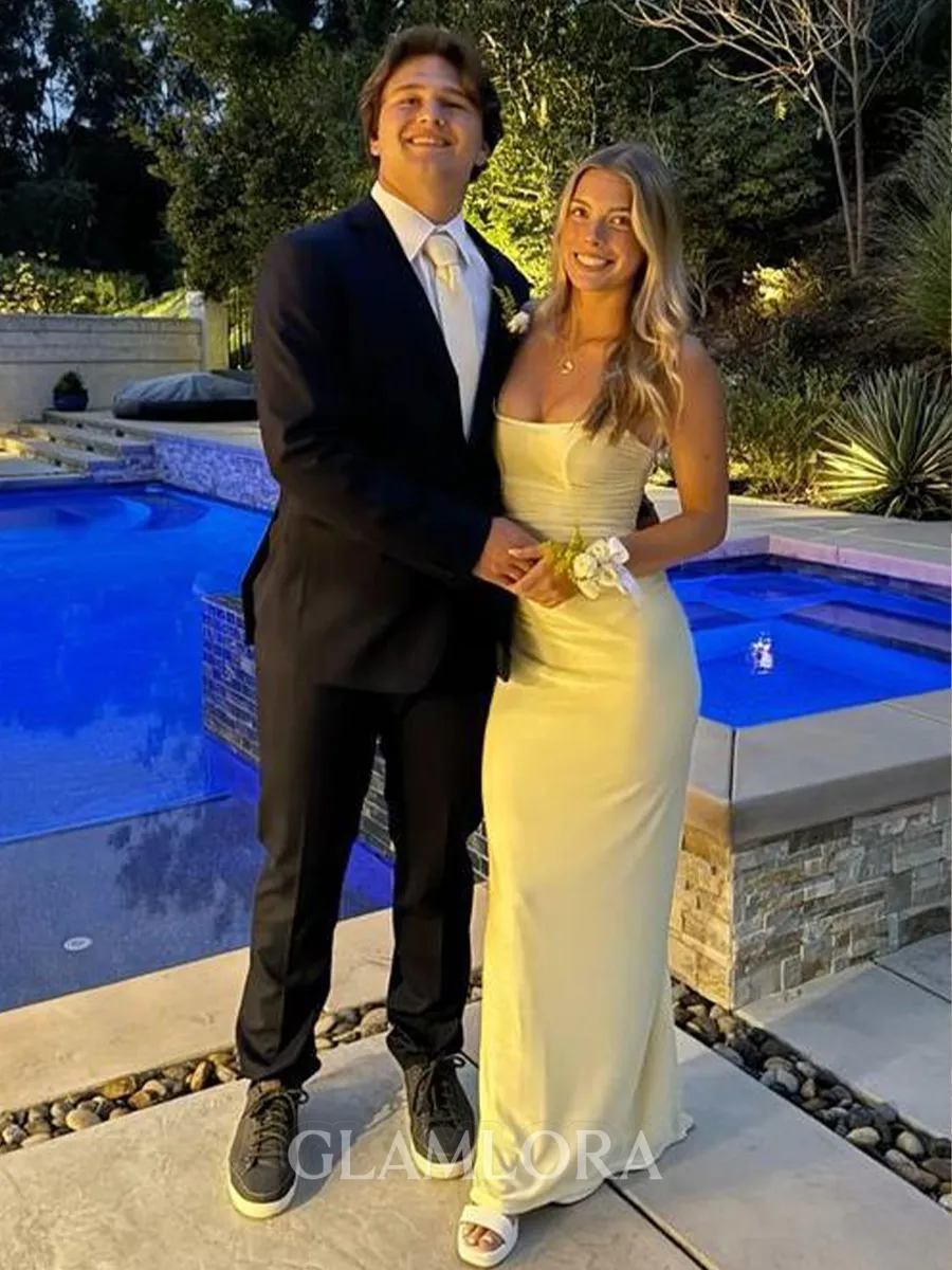 Extravagant Sheath Straight Pleated Floor-Length Stretch Crepe Prom Dress